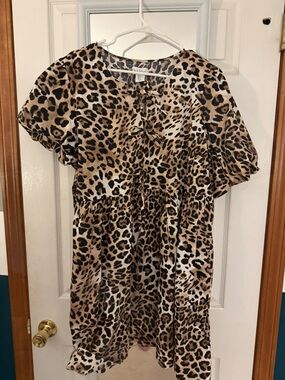 Nicole Miller Brown & Black Leopard Tie-Neck Dress